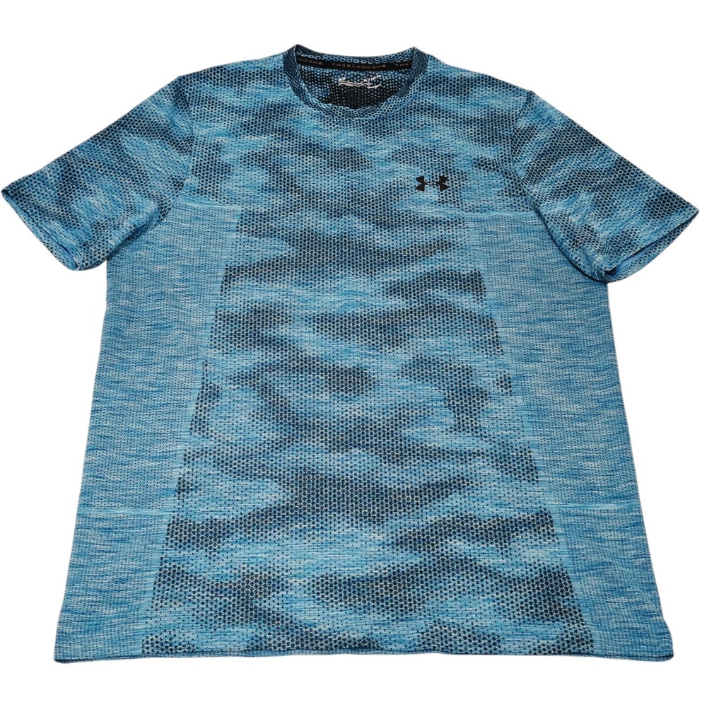 Under Armour HeatGear Mens XL Fitted Blue Black Camo Athletic Shirt Gym